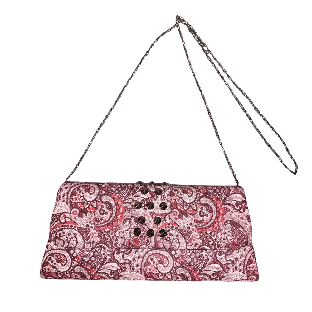 Red Paisley Pattern Studded Chain Crossbody Purse